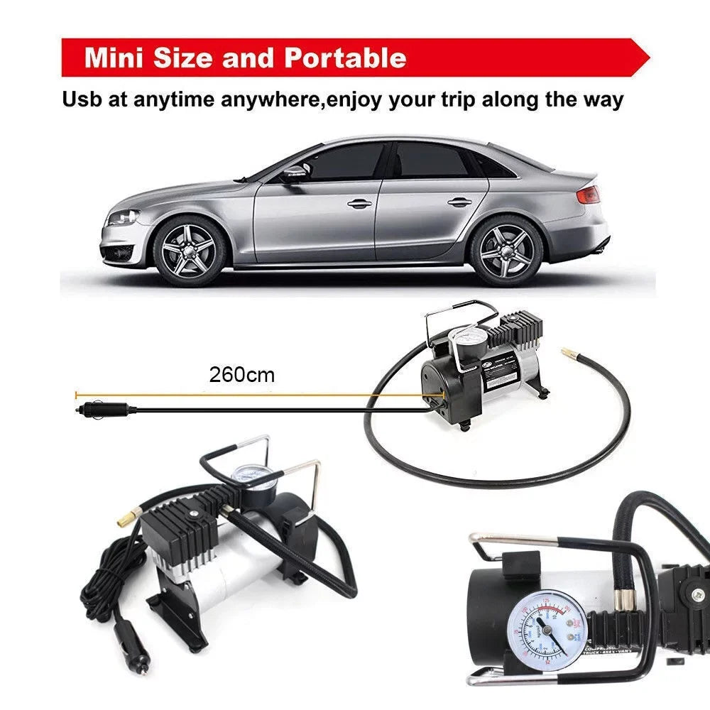 Quick Inflation Portable Compressor 12V Pump Jahy2Tech Assistance 280W Roadside Electric Black Air