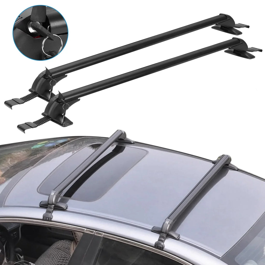 Pieces 43in Universal Car Luggage-2 Cargo Anti-Theft Kayak Bike Window Hooks Crossbar Bar, Adjustable Cross Roof for Frame Lock Rack with