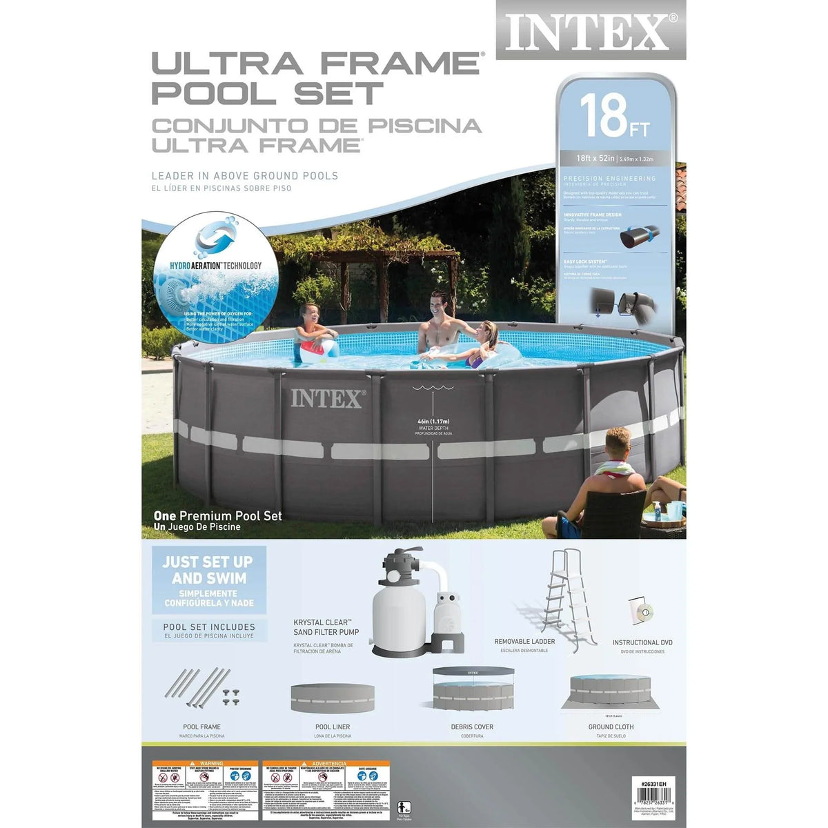 Sand Ground x 18' Frame Pool with Set Ultra Filter Intex Pump Swimming 52" Above