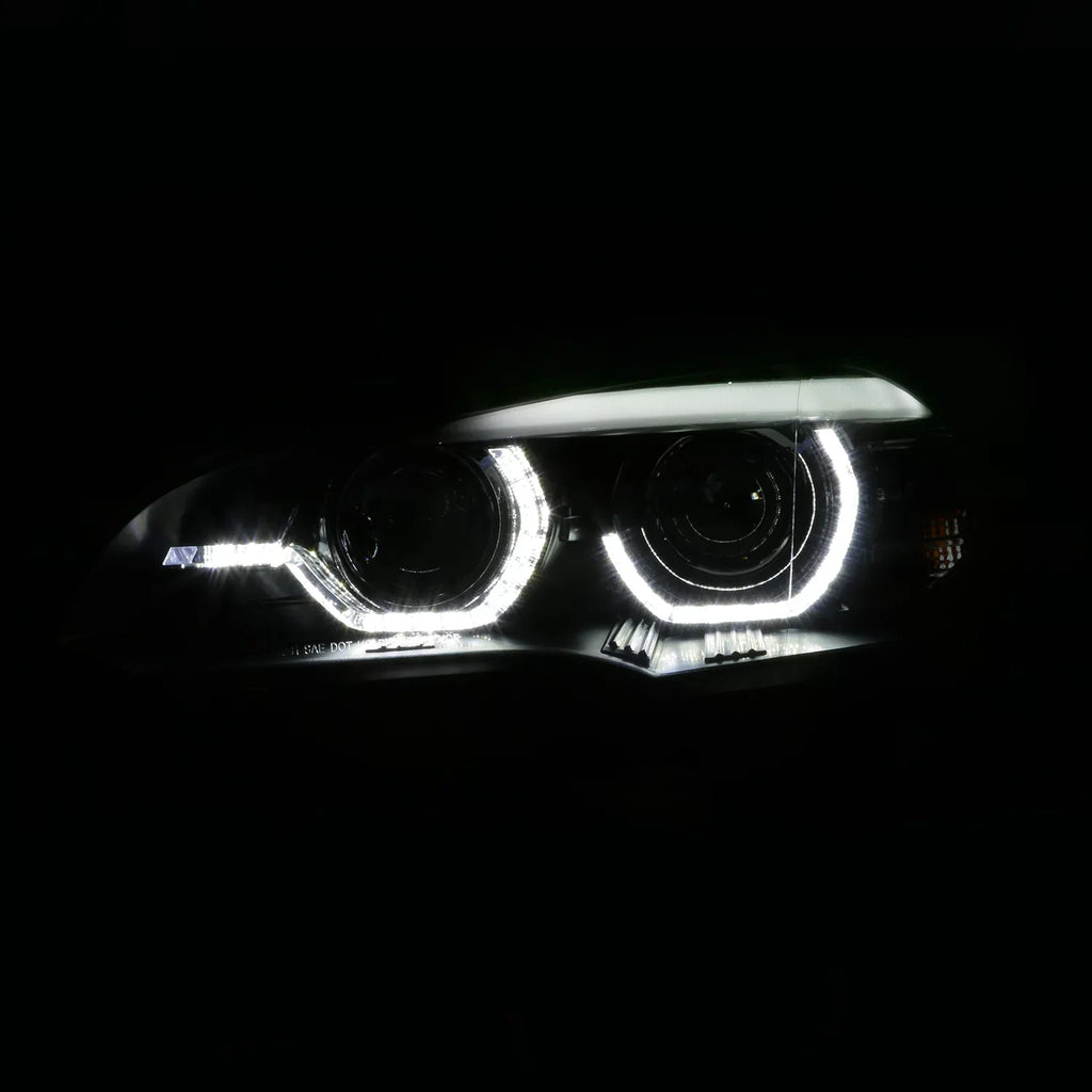 Pair AFS AKKON For DRL Left+Passenger Right Projector 2007-2010 Model] LED E70 Headlights Driver X5 BMW Halo [w/ Black - HID