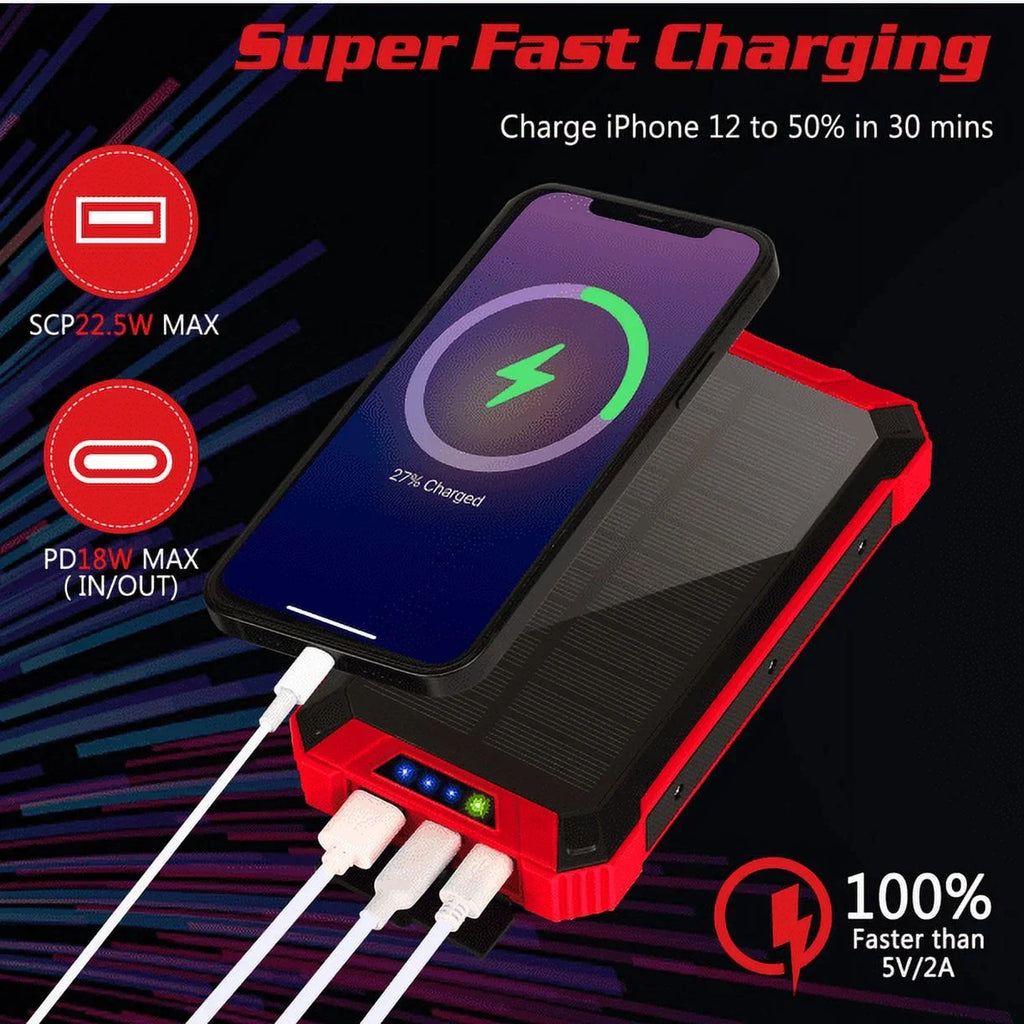 Power External 20000mAh 9 C Port Solar Portable Battery with 3 4 Cables 5V/3A Inputs For Ulefone Qi 15W LED 6 Flashlight Waterproof Built-in Armor Bank USB Solar Wireless Charger Outputs IPX4