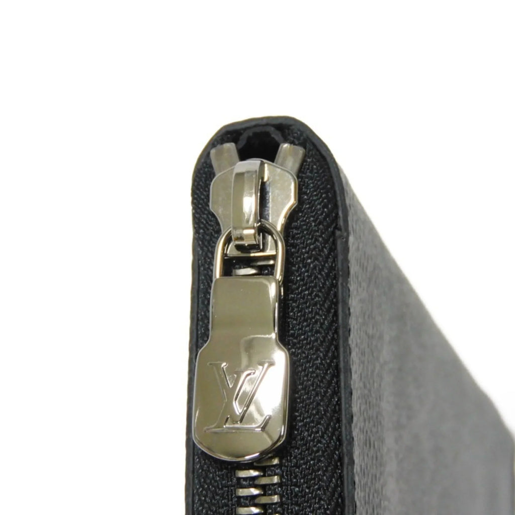 Monogram Billfold Round Men's LV Zipper Logo (Good) VUITTON Eclipse LOUIS Pre-Owned Noir Long Zippy Vertical Wallet M62295