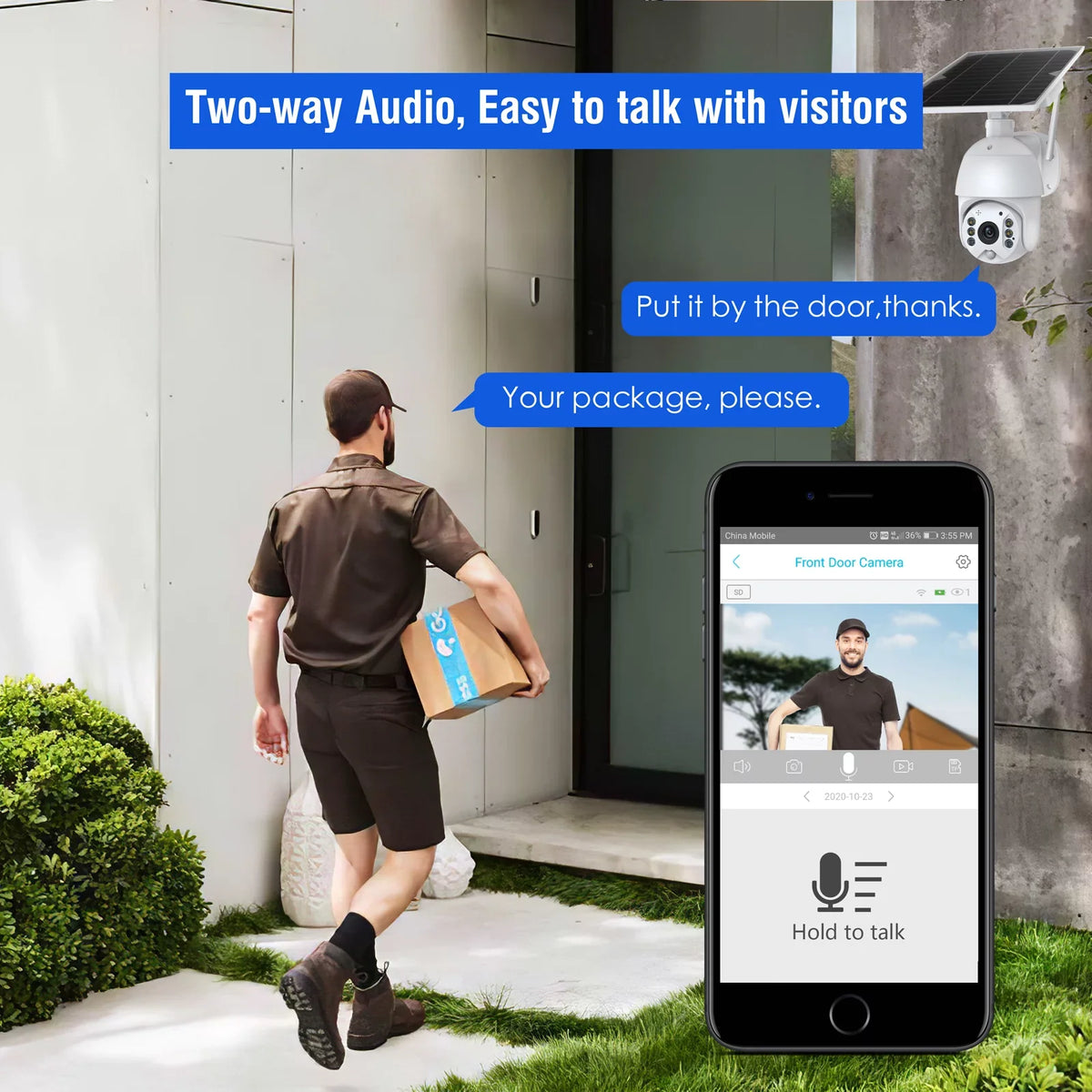 Audio 2-Way Detection, Security Dome TOGUARD Wireless PIR Surveillance 15600mAh with Night Color Solar Vision, Outdoor Motion with 1080P Battery Wifi Camera PTZ Panel, Camera