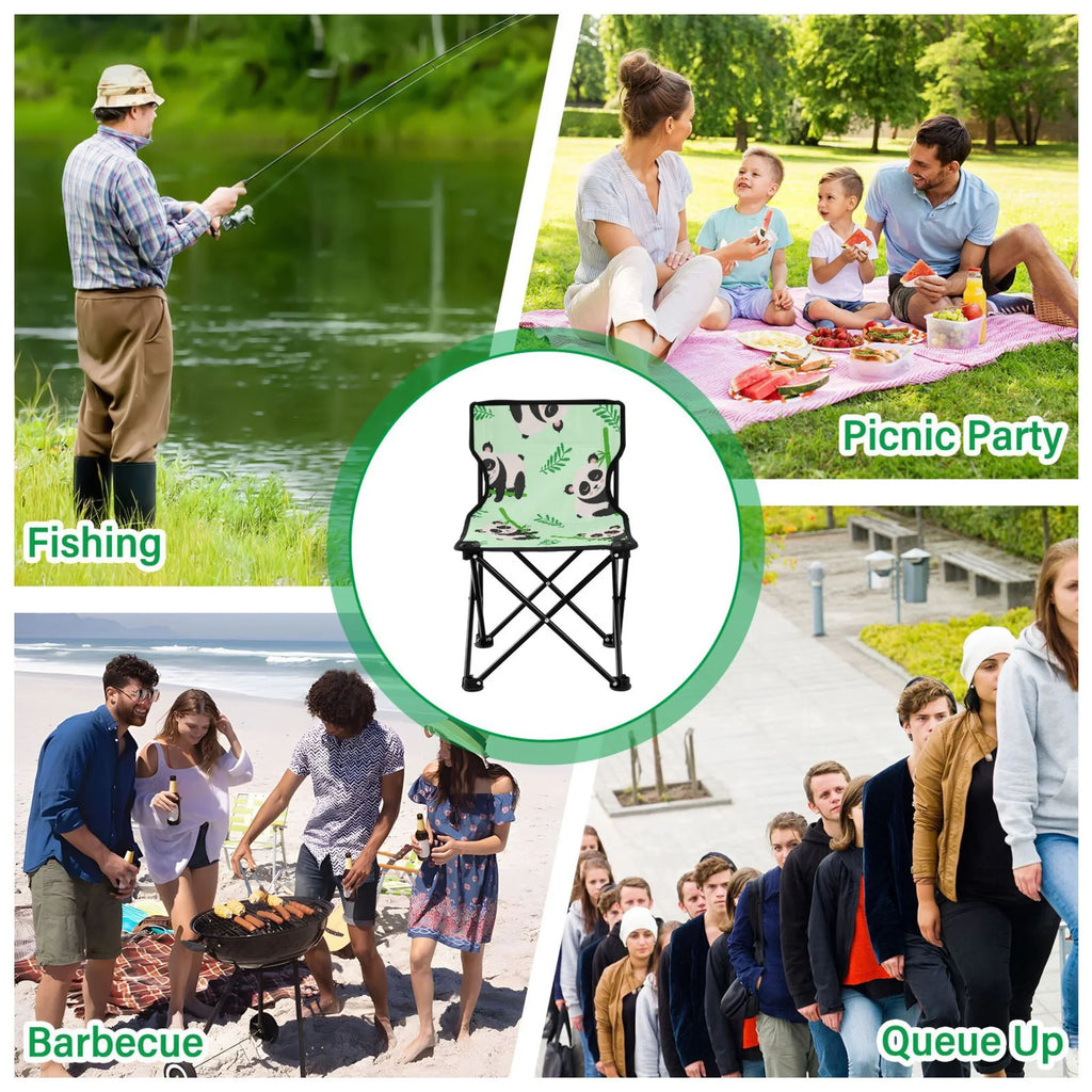 with Bamboos Camping Support Fishing Carry Chair Beach to Lawn and Chair Chair Chair Cartoon 220LBS Folding Panda Outdoor Bag Portable