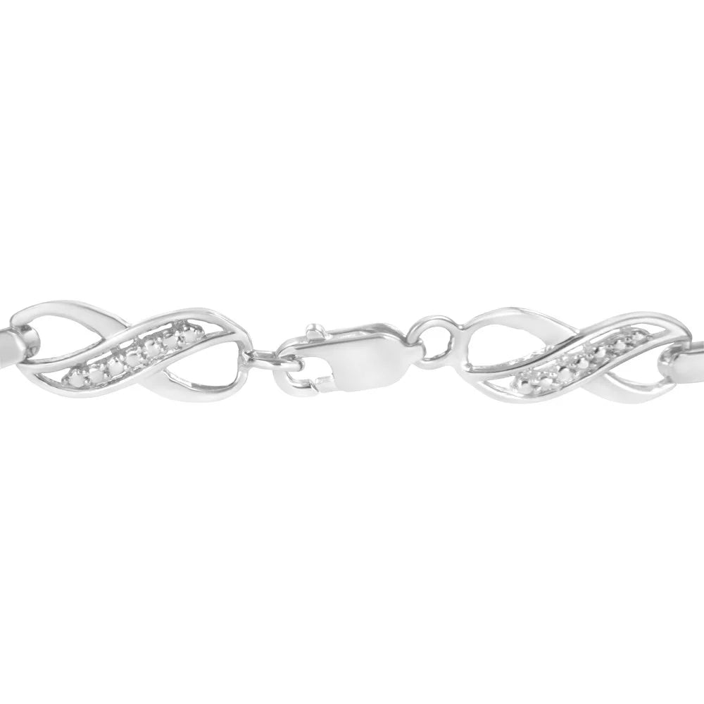 Bracelet Set Sterling Ribbon Infinity Color, I3 and Diamond Silver Clarity) Prong - 7.25" Link (I-J Accent .925