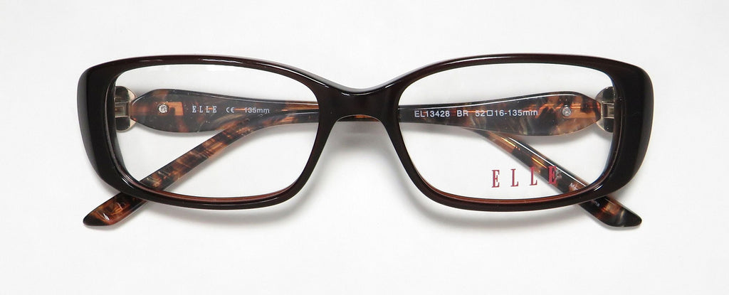 13428 52-16-135 FULL-RIM ACETATE GLASSES LENSES NEW ELLE DURABLE DEMO PREMIUM FRAME BROWN RECTANGULAR DESIGNER EYEGLASSES/EYE PLASTIC WOMENS/LADIES
