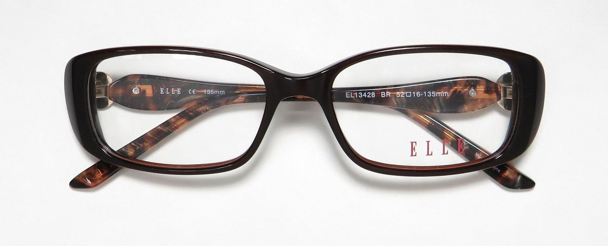 13428 52-16-135 FULL-RIM ACETATE GLASSES LENSES NEW ELLE DURABLE DEMO PREMIUM FRAME BROWN RECTANGULAR DESIGNER EYEGLASSES/EYE PLASTIC WOMENS/LADIES
