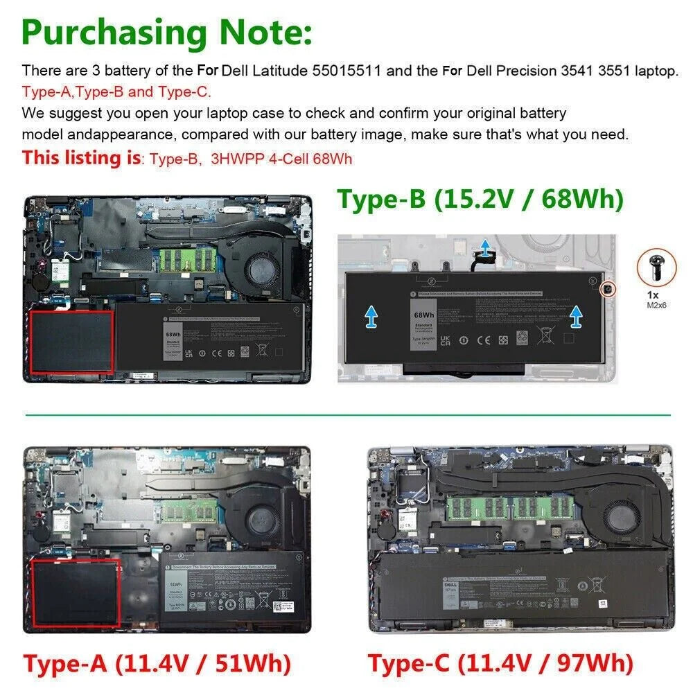 Inspiron 2-in-1 Latitude 3541 1VY7F 2-in-1 03HWPP 5401 Inspiron Battery ✅68Wh 5411 7506 5510 3HWPP Dell 17 for 5511 10X1J 15.2V Black Precision 7706 5410 5501 3551 7500 451-BCMN N2NLL