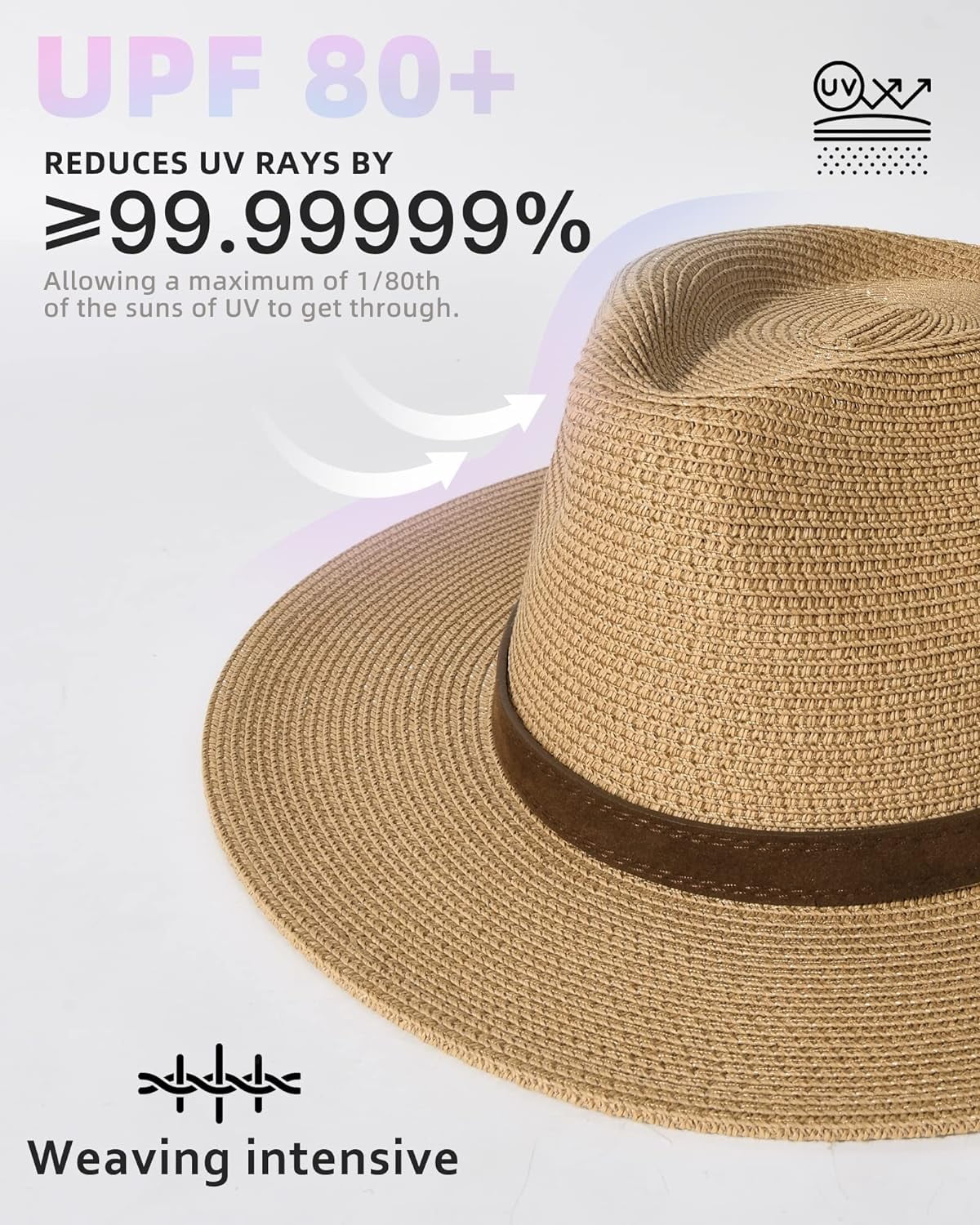Mens Fedora Straw Wide Women Sun Summer Panama Hat Beach FURTALK Hat Hat for Brim Womens UPF Straw