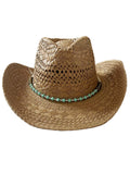 Hat Hats Keevoom Cowboy Women Straw Sunshade Belt Bead Vintage for Beach Men With