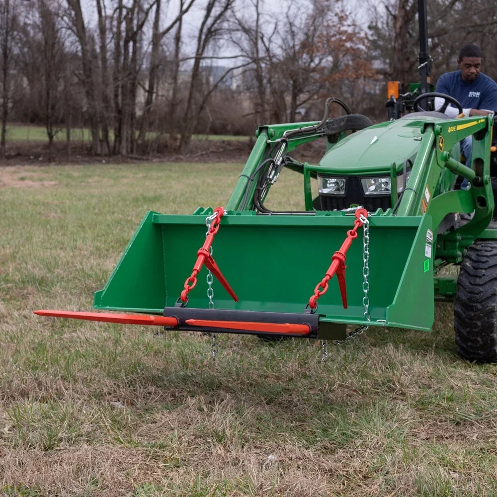 Attachments Conus Bucket Steer Attachment, Tines, Loader 43" Prong Universal Hay Front 2 and Included Ratchet Spear Capacity, Attachment, Skid Titan Chains Dual Tractor Binders LB Bale 3000 HD