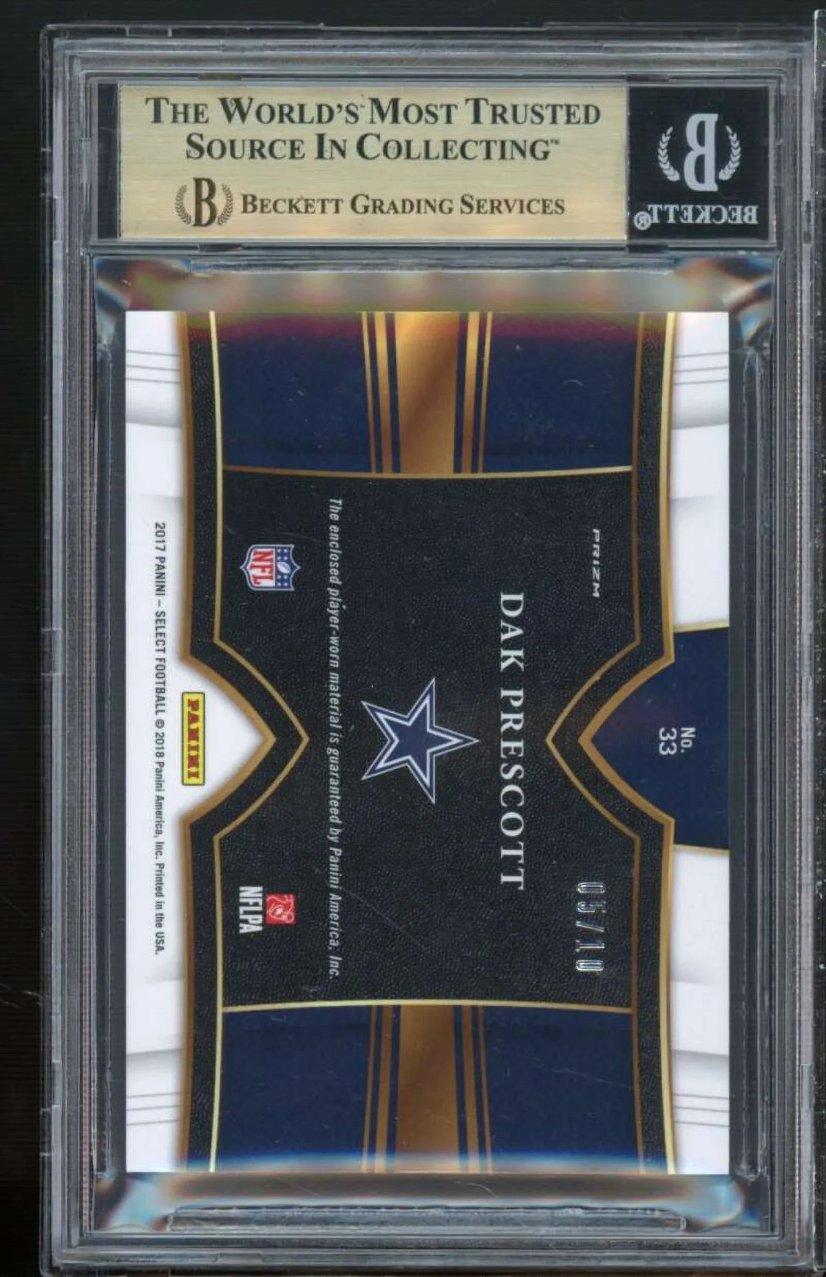#33 Gold Swatches 1) Prescott (pop Select (5/10) Prizms 2017 Dak 9.5 BGS Panini