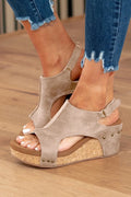 Vintage Leather Sandals Stitching Wedge Gray Studded
