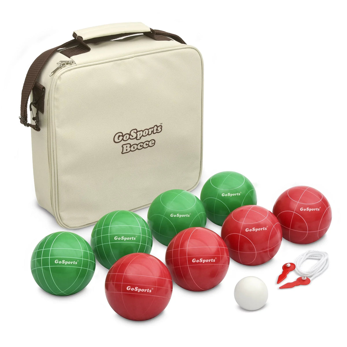 Case Bocce Balls, Regulation Rope 8 Pallino, with Set Measuring and GoSports 100mm