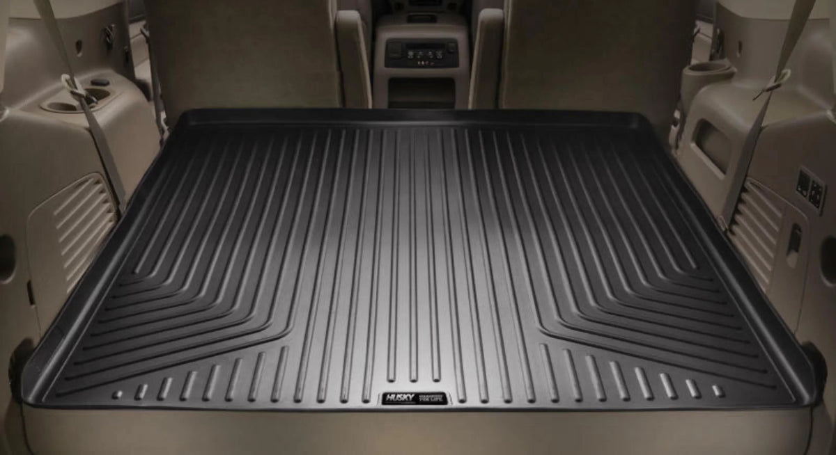 Behind Yukon; with Seats 3rd row 2nd folded Cadillac Tahoe/GMC over Seat Escalade/Chevrolet Weatherbeater Cargo Liner 15-20 by Black fits row flat Compatible 2nd back RealTruck Husky Series of