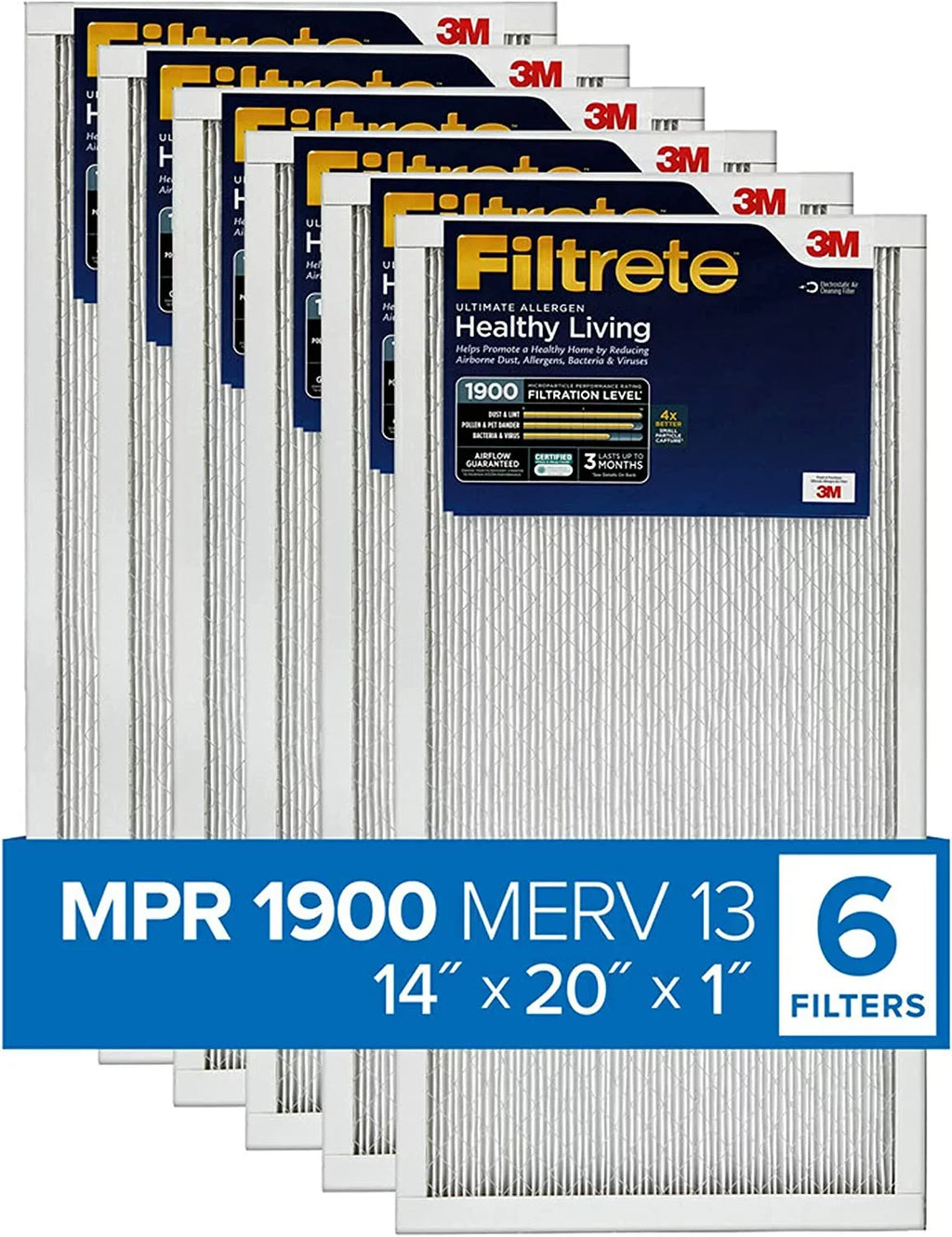 13.81 Ultimate Filtrete AC Allergen, (exact Air 19.81 dimensions 6-Pack 14x20x1, Furnace Filter, MPR 0.78) x Living 1900, Healthy x
