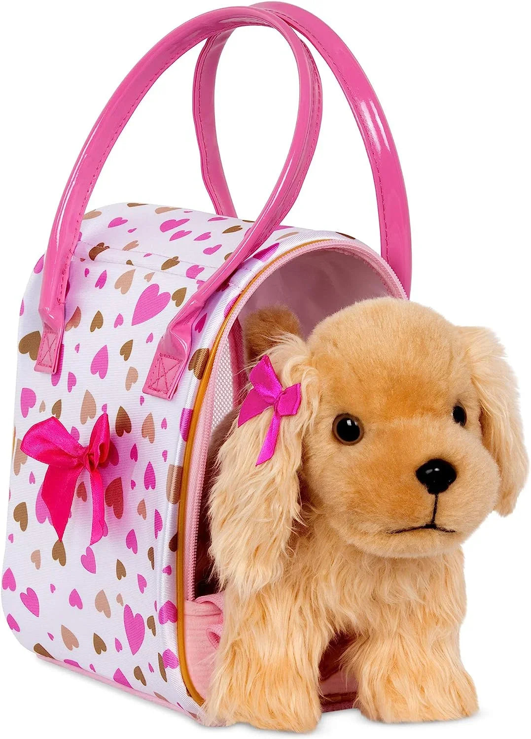 Pucci Spaniel, Glam inches 8 Gold Heart Pink Battat Pups w/Cocker Print & Bag by