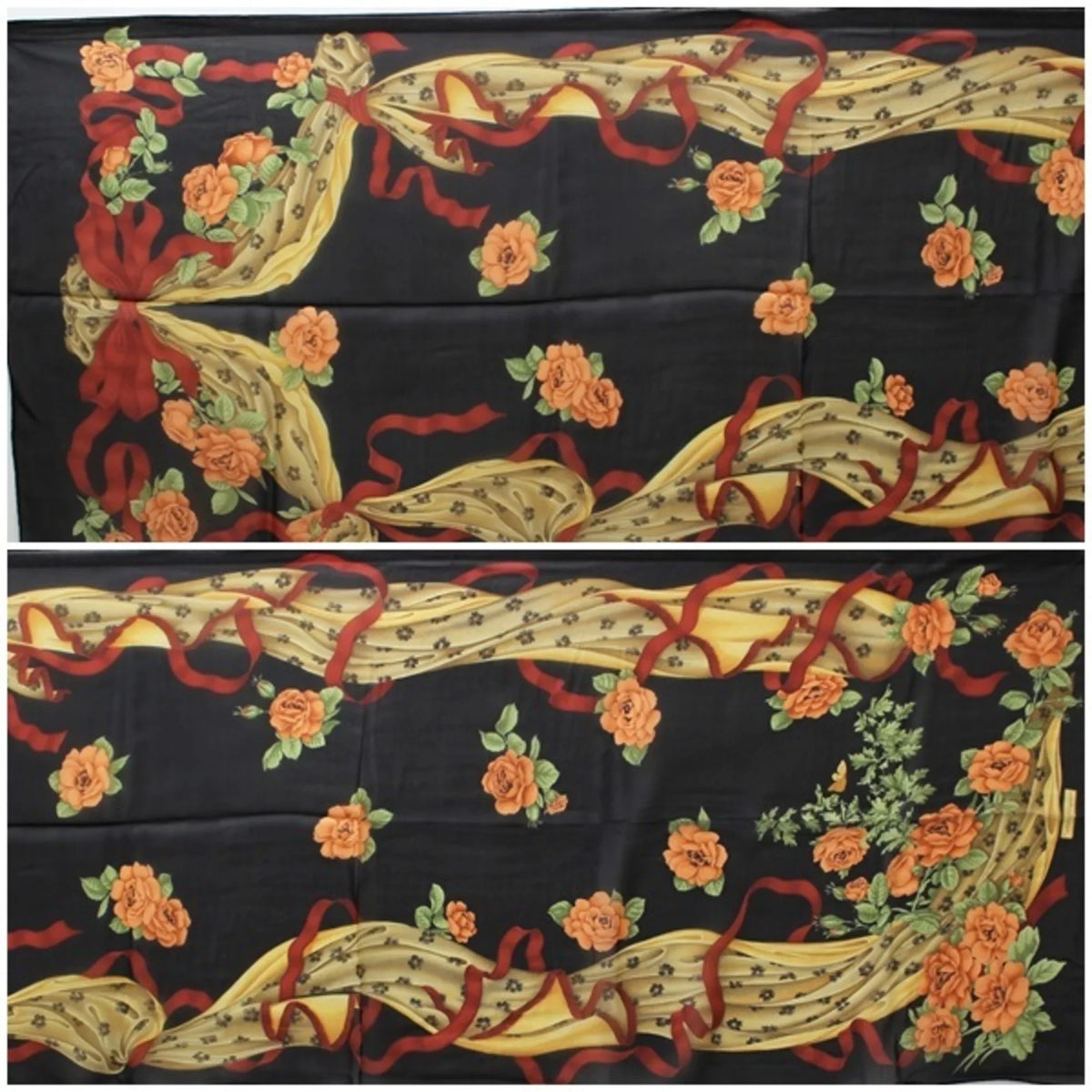 scarf Ferragamo silk New) FERRAGAMO Salvatore muffler paper stole SALVATORE ribbon Pre-Owned pattern (Like ladies black rectangle