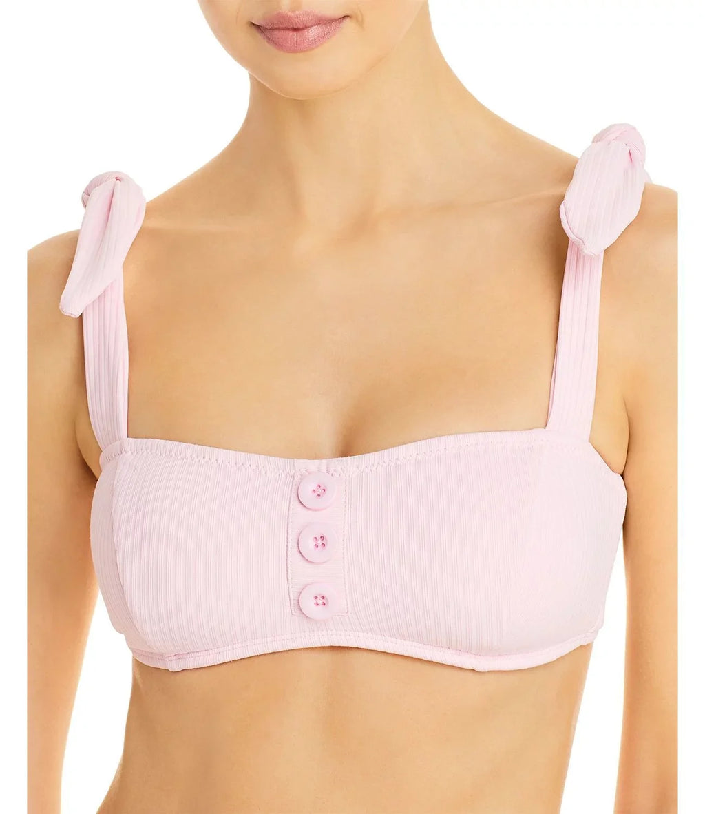 Pink, Strap Tie Shoshanna Ribbed C Bikini Top,