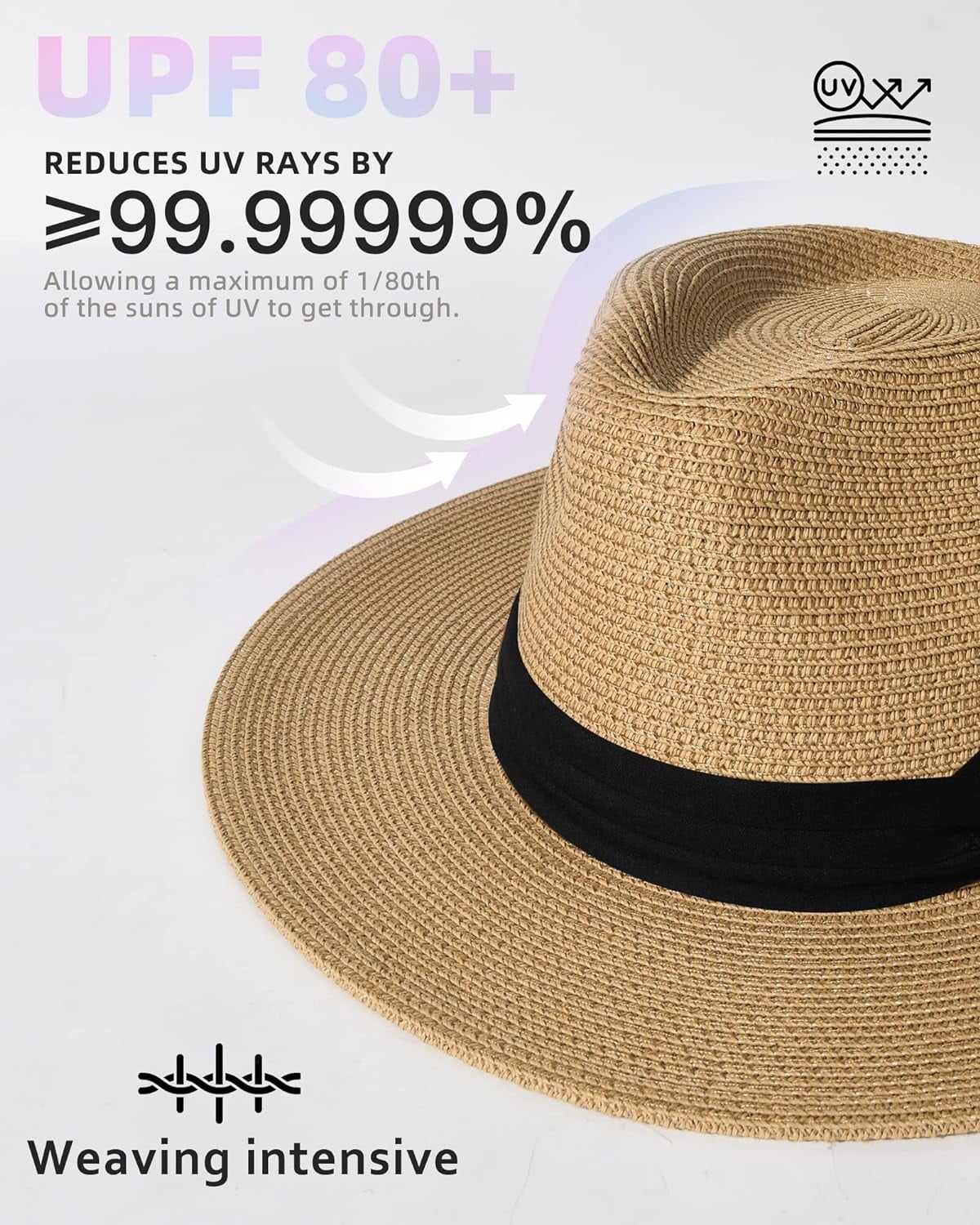 Mens Fedora Straw Wide Women Sun Summer Panama Hat Beach FURTALK Hat Hat for Brim Womens UPF Straw