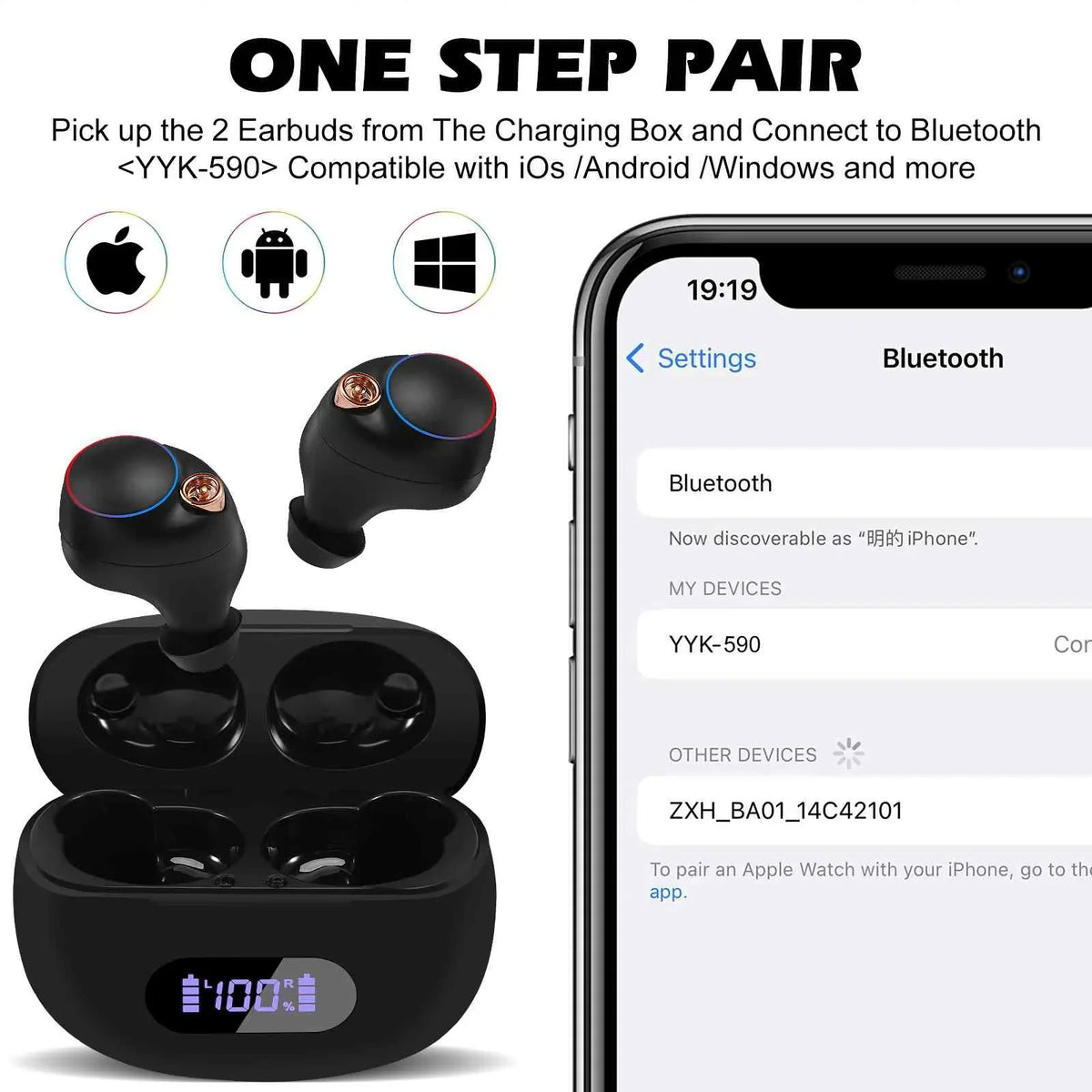True Bluetooth Bluetooth Balanced, Wireless Bass Connection, Resistance, Black, Water Dual with IPX5 Smart + Lenovo Compatible Tab Charging Yoga Case, Connect, Earbuds UrbanX Boost 5.2
