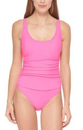 Ruched Swimsuit, NEON US DKNY Mesh-Contrast One-Piece PINK 10