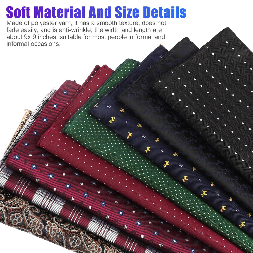 Wedding Silk Handkerchief Dot Square Party Hanky Men Floral Pocket Fashion 8PCS
