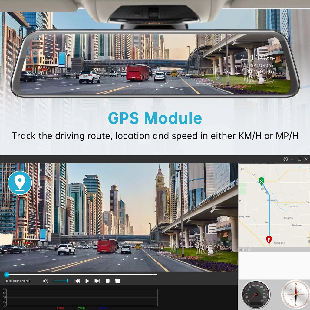 Emergency w/Anti-Glare, Waterproof TOGUARD 12" Mirror Dash Rear Voice with 2.5K Camera, Cam Control Front and Lock, Parki Vision Cam Rear Dash with View Wireless Backup Night GPS, Screen, Touch Mirror
