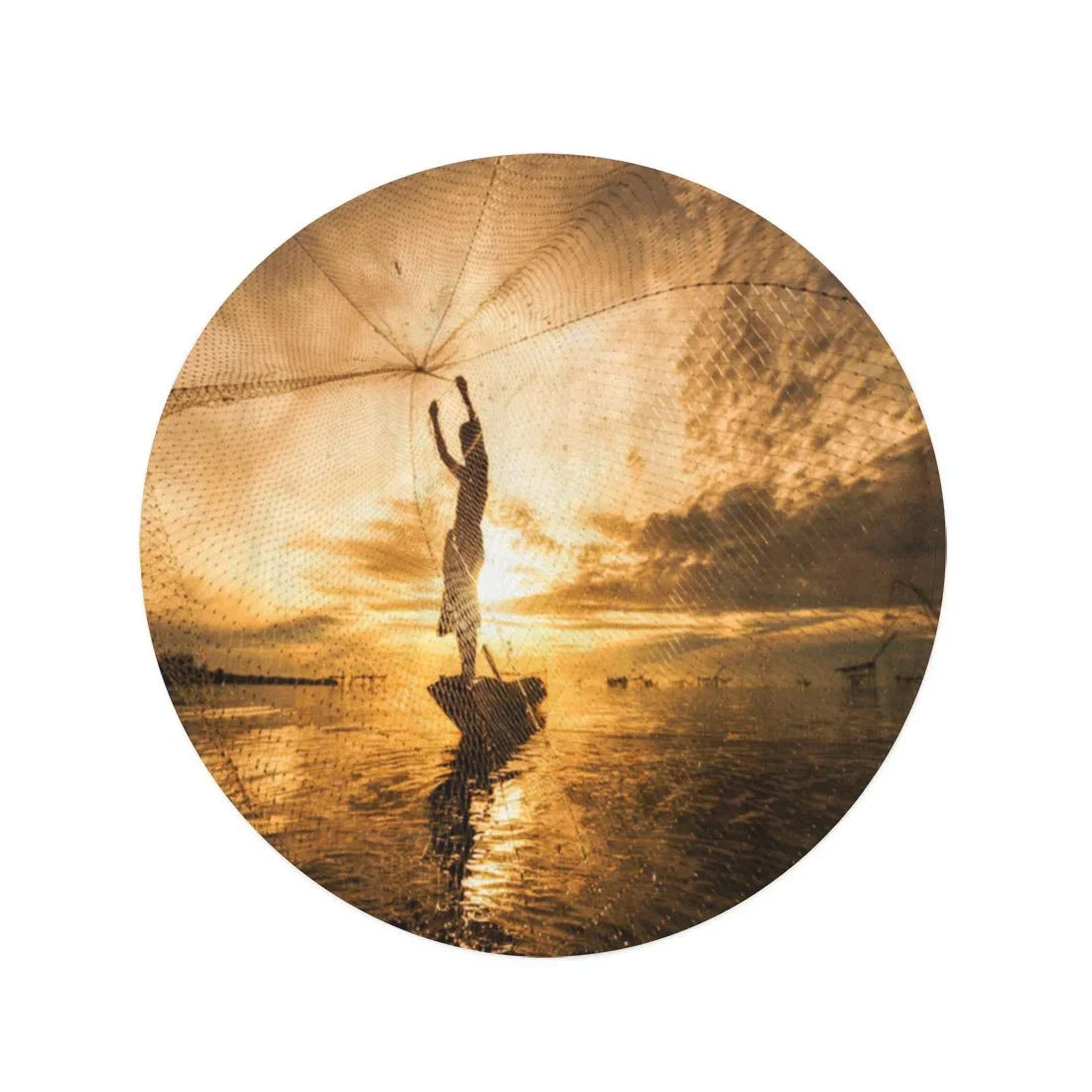 Silhouette Blanket Travel inch Mat Tapestry Circular SIDONKU Fishing Towels Towel Cambodia Vietnam Nets Lifestyle Beach Throw Boat Thailand Round Beach Fisherman 60 Circle
