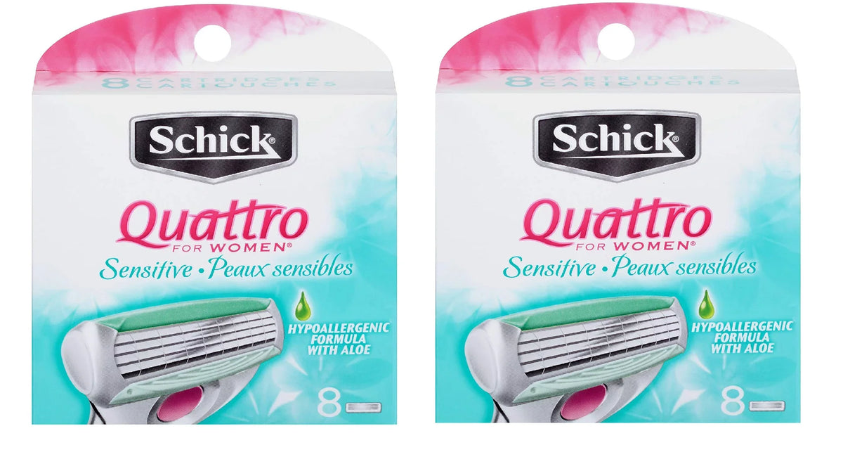 (Pack Blade of Hypo for Schick Quattro Women 8 Sensitive Aloe Allergenic Cartridges, Count 2) Refill
