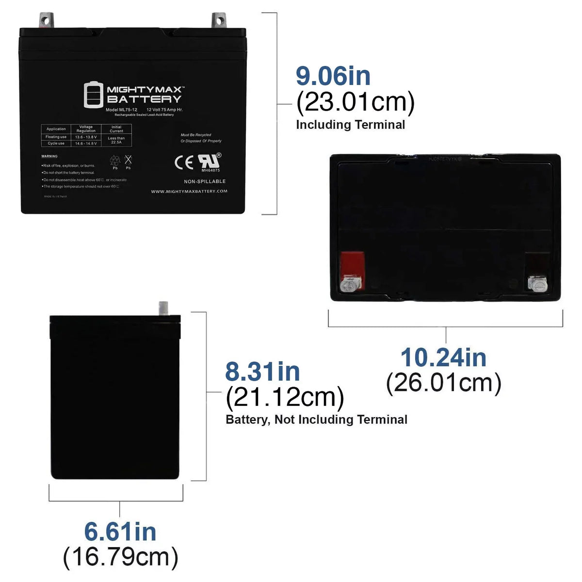 Q6000Z, Quantum Replaces R-4000 ML75-12 12V Battery Pediatric, 75Ah