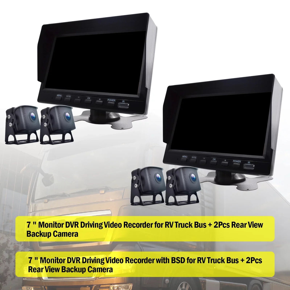 with Bus+2 RV Backup BSD Driving Video DVR 7" Monitor Recorder Camera Truck for