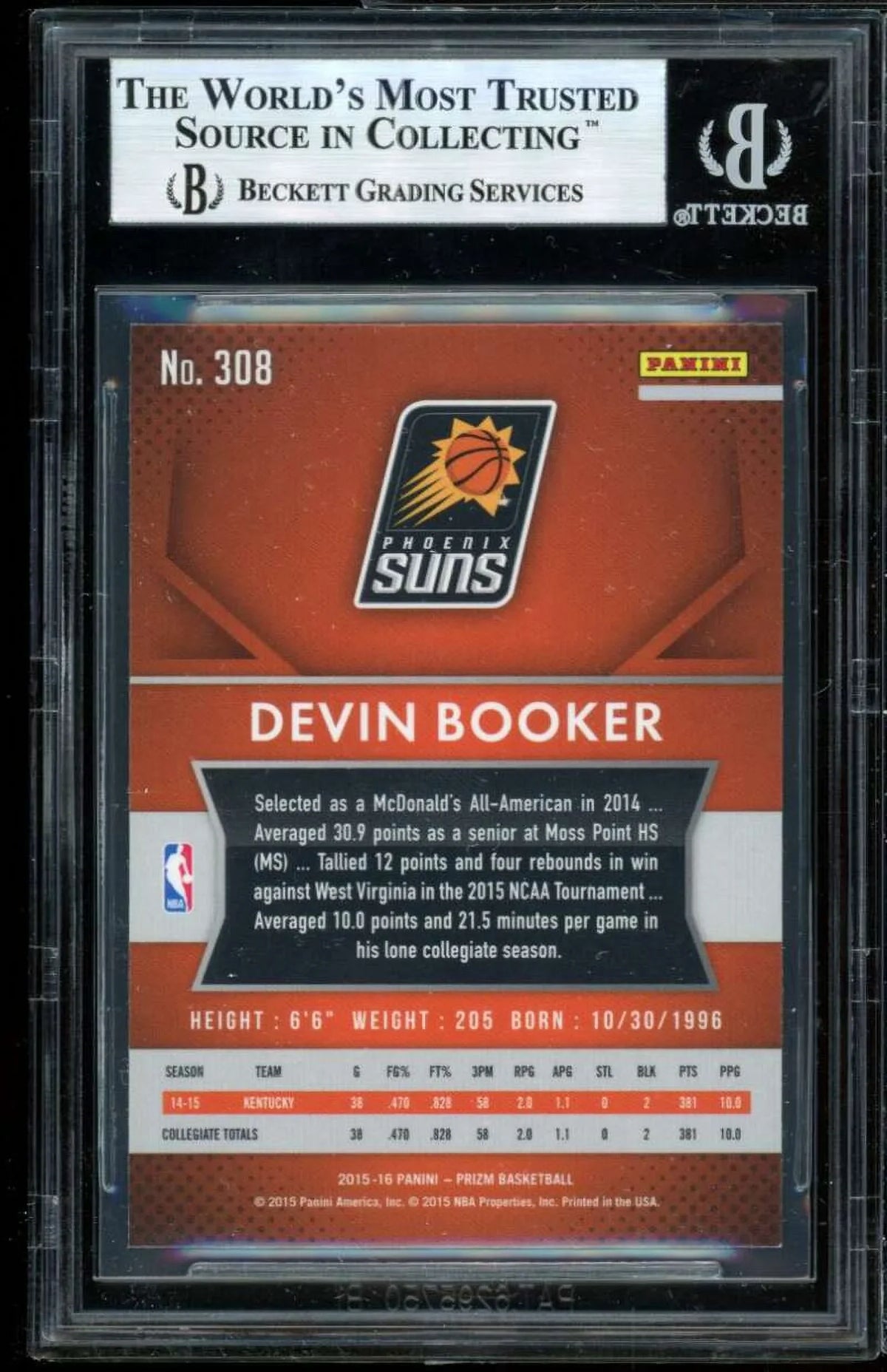 Prizm Panini Devin 2015-16 Rookie 9 Card BGS #308 Booker