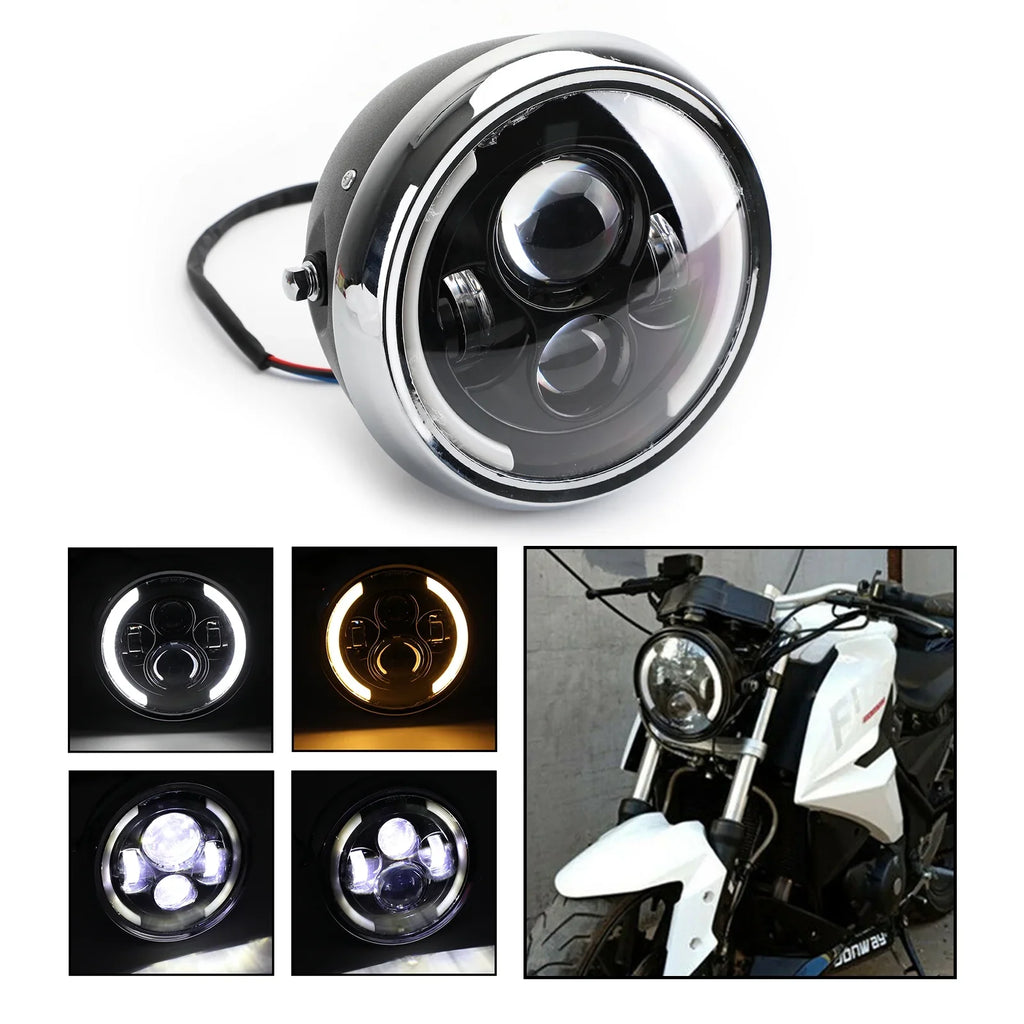 Driving for Hi/Lo Fog Motorcycle 7 Cafe Inch Racer Dyna Headlight LED Bobber DRL
