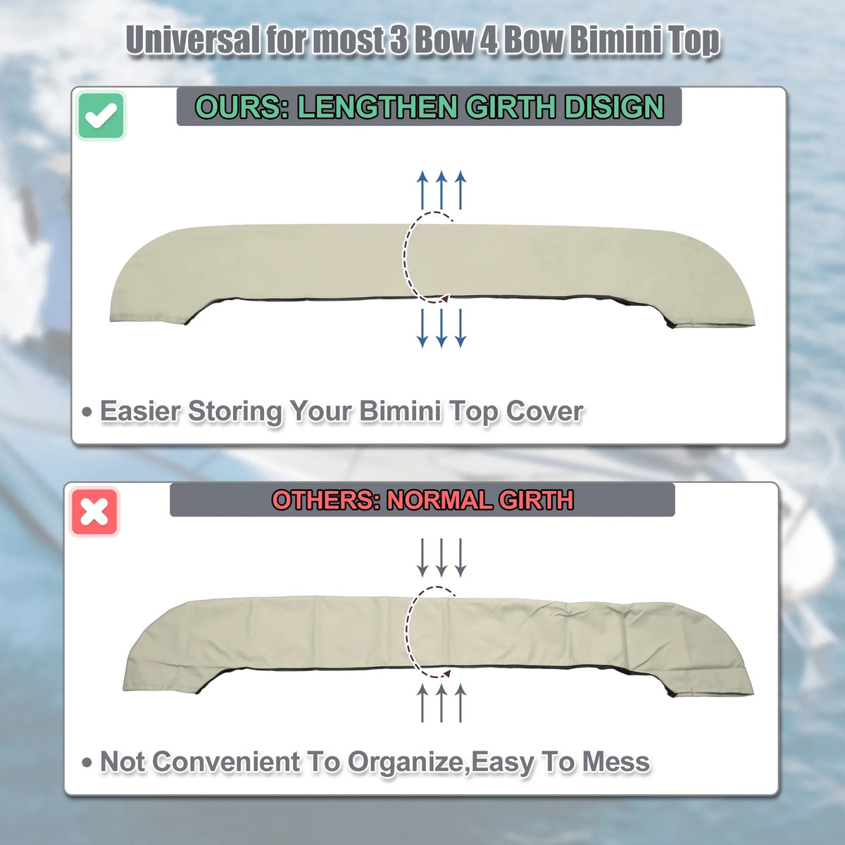 Bow Boat Bow Bargains for 4 Top Canvas Universal 3 Boot 91"-96" Storage Polyester Bimini Cover Width Unique 600D Beige