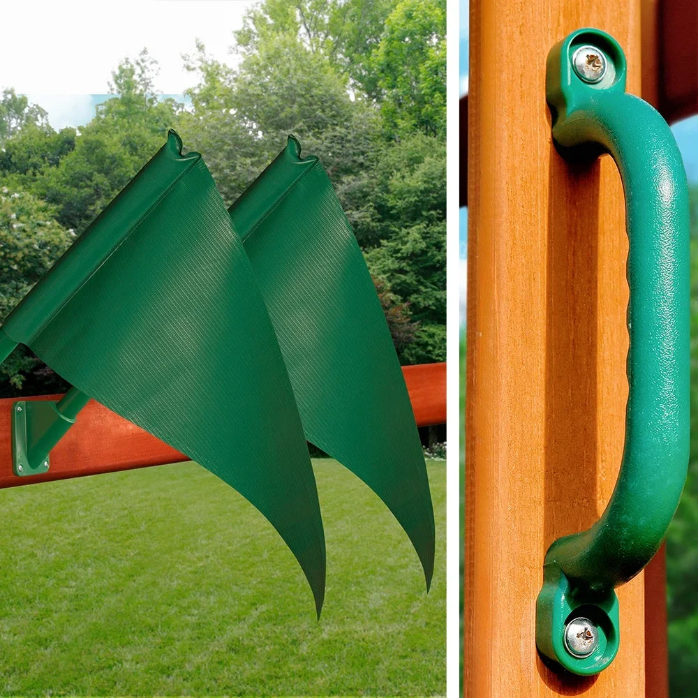 Wooden Bars, Vinyl and Playsets Set Wall Green Navigator Swing Monkey with Rock Climbing Gorilla Canopy,