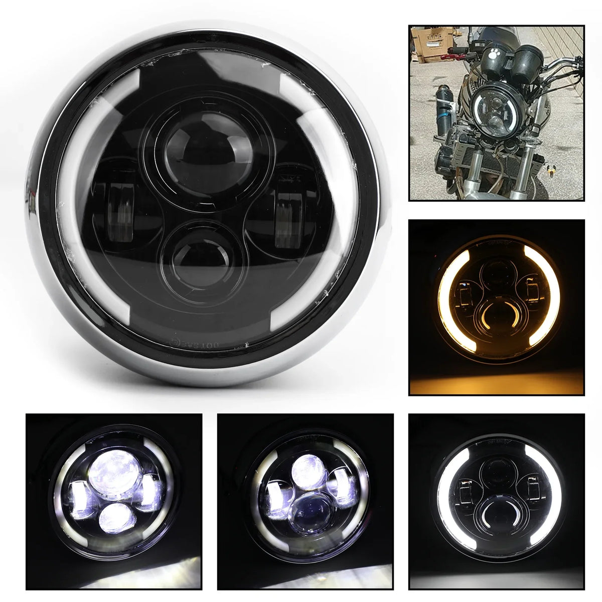 Driving for Hi/Lo Fog Motorcycle 7 Cafe Inch Racer Dyna Headlight LED Bobber DRL