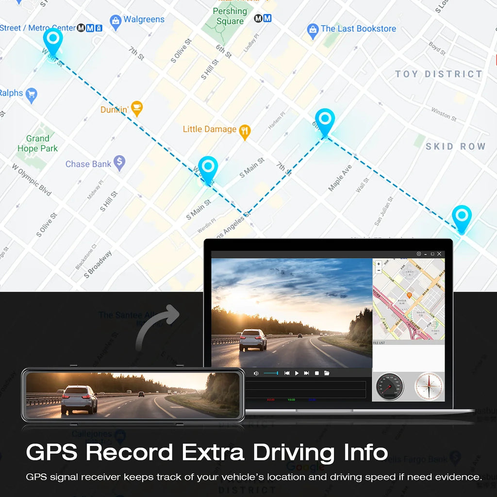 Touch Cam, GPS Rear Parking Dash View 12" Monitoring, Mirror Rear and Screen Front Camera, Assist, TOGUARD 4K+1080P Parking