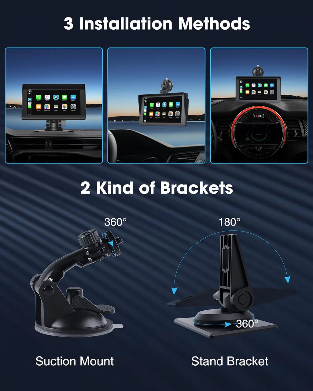 Wireless with Inch Portable Car LAMTTO Siri Camera,HD Car Apple Audio Touchscreen with Auto,Bluetooth,FM, Video,Car Navigation Carplay,1080P Portable Stereo Reverse GPS 7 Receivers Airplay,Android