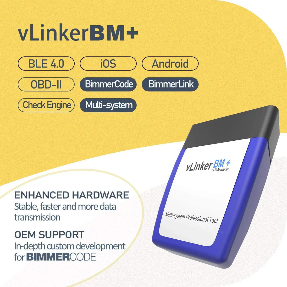 Diagnostic vLinker Car Unlock Vgate BLE OBD Bluetooth with BimmerCode, OBD2 Features & Hidden BMW/Mini, Scanner Tool BM+ in Android for iPhone Works II