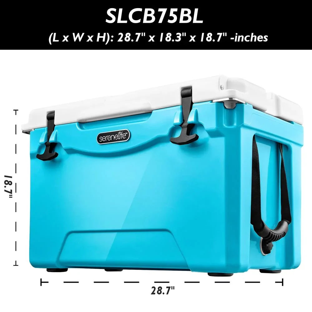 75 (Blue) Handles, Portable Cooler Quart Box Cooler SereneLife Travel Lightweight Ice Heavy-Duty W/