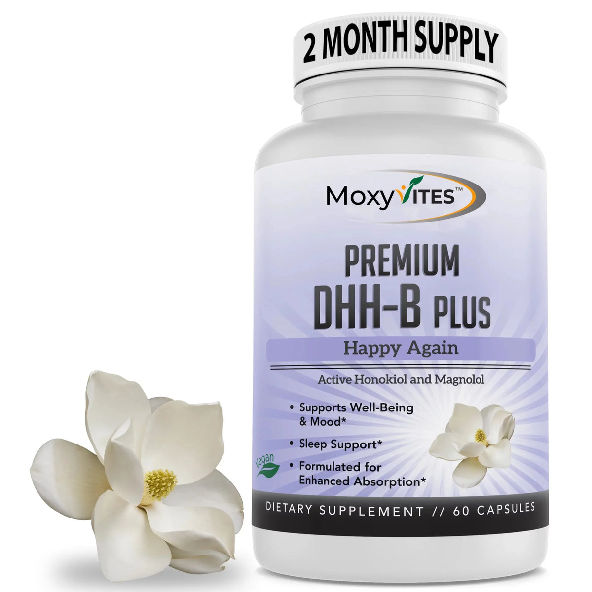 Sleep Caps Mood 60 Calm Dihydrohonokiol-B, DHH-B Supplement, for MoxyVites Anxiety, Vegan