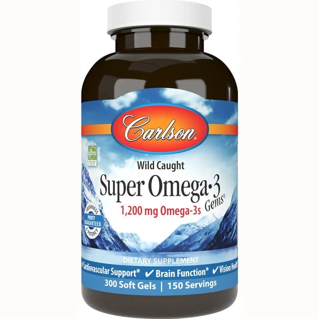 Norwegian Omega-3 Super mg. Oil Fish - Carlson 300 Softgels Concentrate Labs - Gems 1000