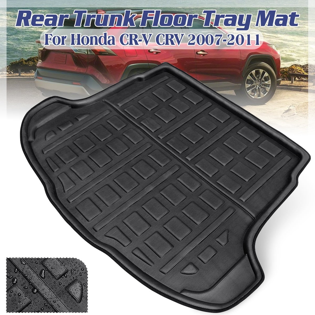 Black 1pcs Floor Waterproof Cargo Trunk CRV Weather, Boot Rear Honda Mat 2007-2011 Liner for CR-V All Tray