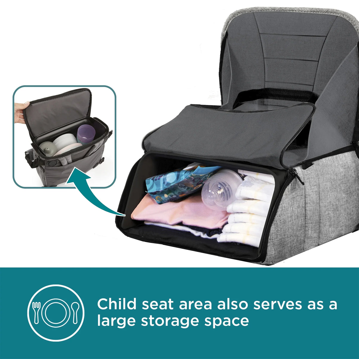 Booster Contours Portable Seat Bag, Gray Diaper Explore Backpack 2-in-1 and