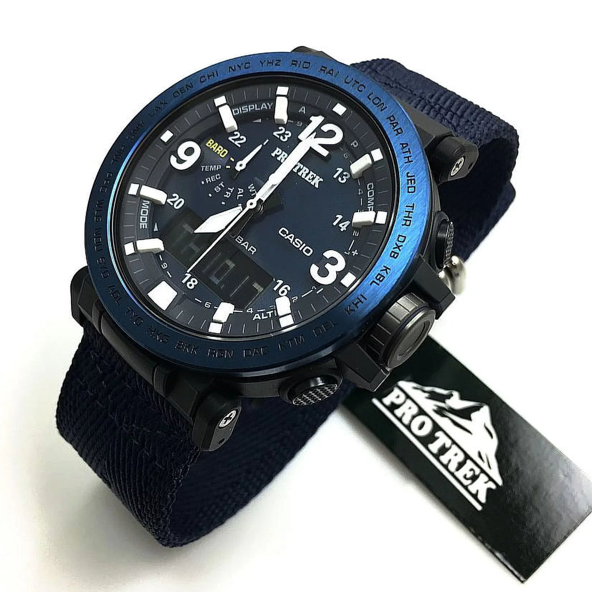 Casio Strap Sensor Pro Men's Watch, Nylon Blue Triple Solar Powered Trek
