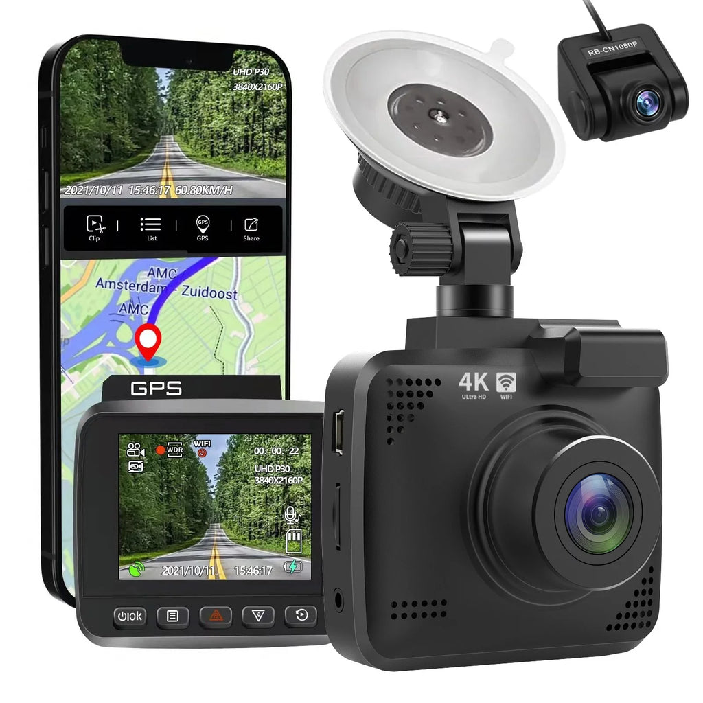 Cam Recording, Dash Wide Car Rear with WDR, Front Cam Loop Night Dash Camera, 4K Monitor, Angle Built-in GPS 2160P G-Sensor, Vision, Recorder Cars, WiFi & with 170° Parking FHD and Driving for