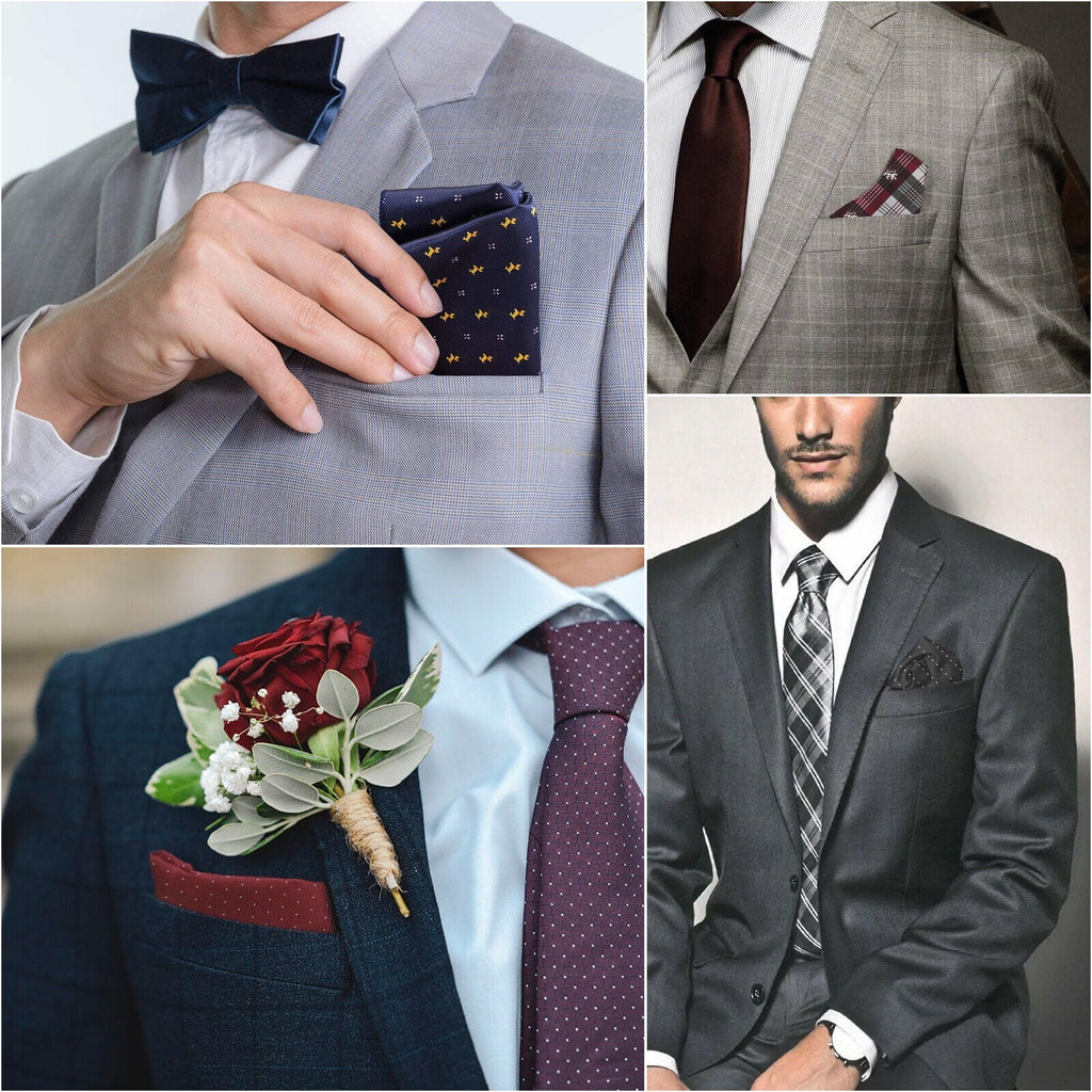 Wedding Silk Handkerchief Dot Square Party Hanky Men Floral Pocket Fashion 8PCS