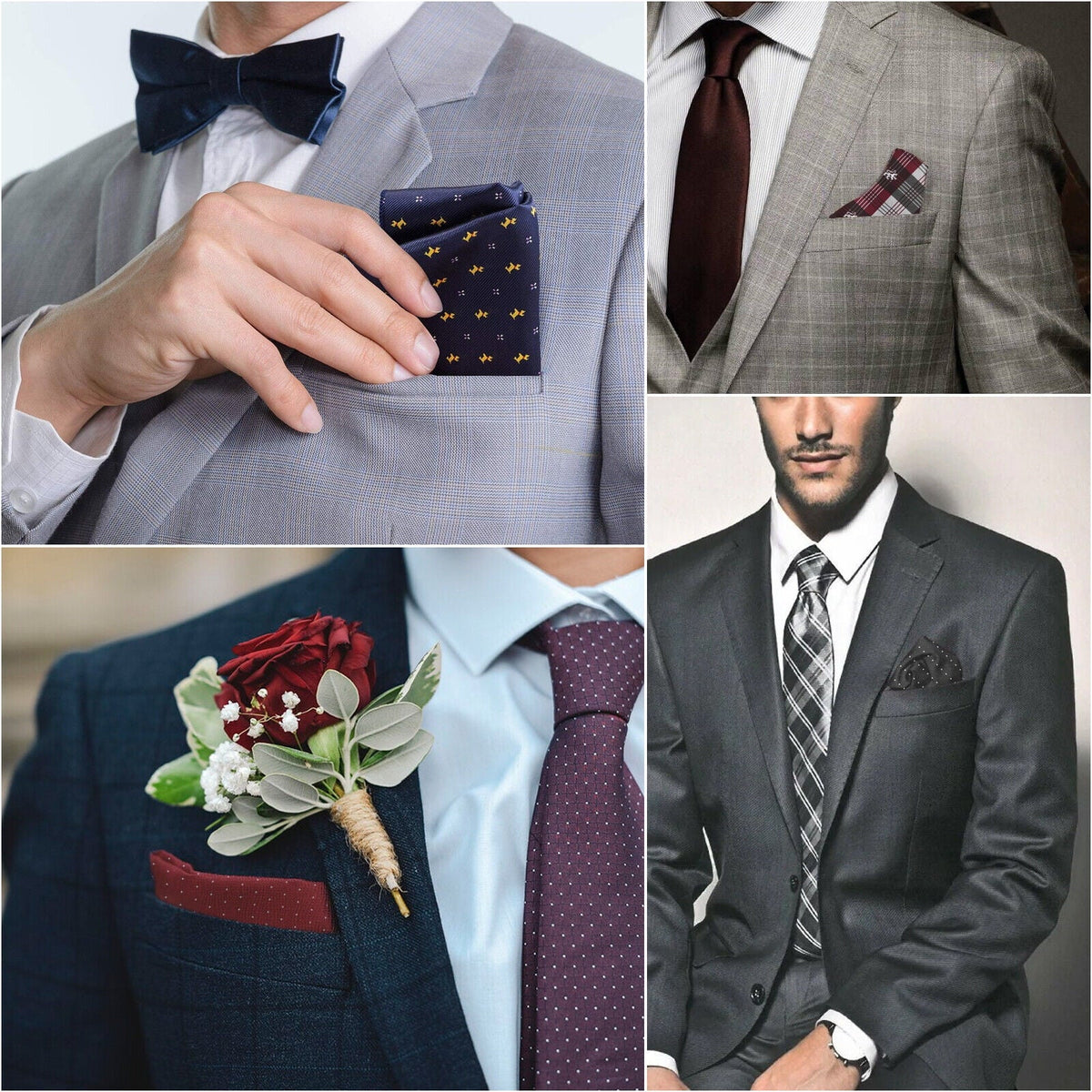 Wedding Silk Handkerchief Dot Square Party Hanky Men Floral Pocket Fashion 8PCS