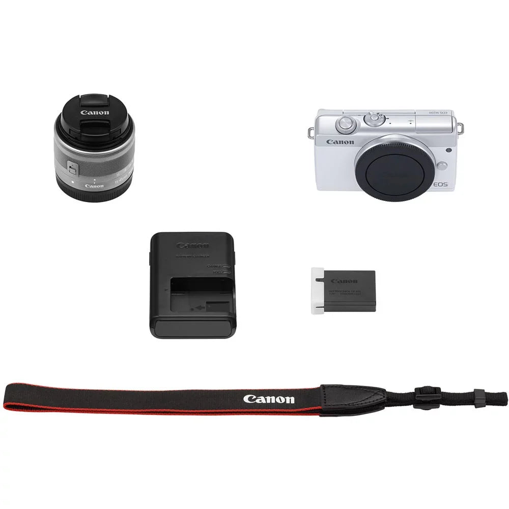M200 15-45mm Cap Wallet Memory Cleaning Flex Strap Camera with (3700C009) + + + Canon + Lens EOS Card Kit Tripod + Reader Case + + Mirrorless + 64GB Card Hand (White) Keeper Memory